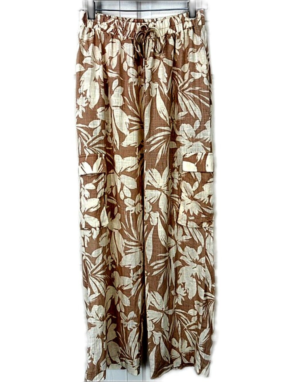 Monteau Los Angeles Anthropologie Cargo Pants Wide Leg Beige Linen Blend Medium